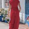Racing Red Solid Color Cropped Tank Top and Jogger Pants Set