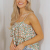White Boho Floral Spaghetti Strap Ruffle Summer Tank Top