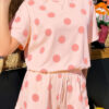 Black Polka Dot Print Loose Tee Drawstring Elastic Waist Short Set