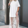 Black Floral Patchwork Short Sleeve T Shirt Loose Maxi Dress