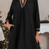 Black Contrast Trim V Neck Bracelet Sleeve Shift Mini Dress