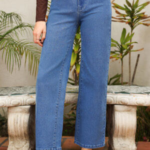 Ashleigh Blue Solid Color High Waist Straight Leg Jeans