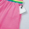 Bright Pink Seam Detail Raw Edge Tee Rainbow Waistband Casual Short Set