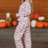 Pink Halloween Eve Haunted Honey Bat Print Pajama Set