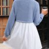 Sky Blue Stripe Patchwork Pleated High Waist Loose Mini Dress