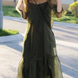 French Vinatge Midi Dress Women Retro Pure Color Short Sleeve Party Design