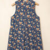 Blue Retro Floral Print Bow Tie V Neck Sleeveless Pleated Loose Denim Romper