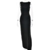 Sleeveless Pleated Slit Fitted Formal Gown