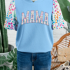 Light Blue Floral Sleeve Mama Graphic Top with Textured Knit
