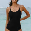 Dearlove Black Thin Strap Strappy Lace-up Open Back One Piece Swimsuit