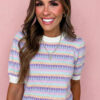 Orange Abstract Striped Knit Short Sleeve Sweater