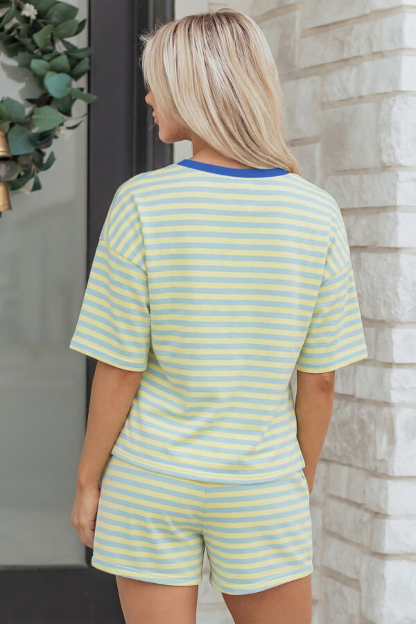 Yellow Stripe Drop Shoulder Boxy Casual Terry Short Set