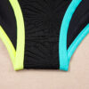 Black Floral Textured Neon Trim V Neck Crisscross Backless Tankini Set