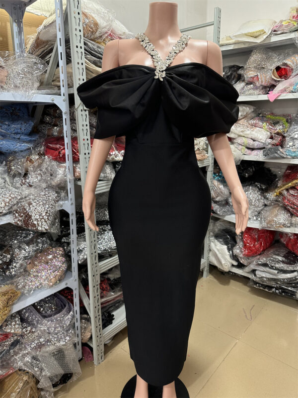 Luxury One-Shoulder Halter Neck Rhinestone Bowknot Fitted Bandage Dress