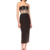 571136392 Knitted black strapless beaded evening dress with bandages and backless dress