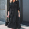 Black Flounced Bracelet Sleeve V Neck Tiered Maxi Dress