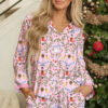 Pink Christmas Holiday Print Nutcracker Long Sleeve Shorts 2pcs Pajama Set