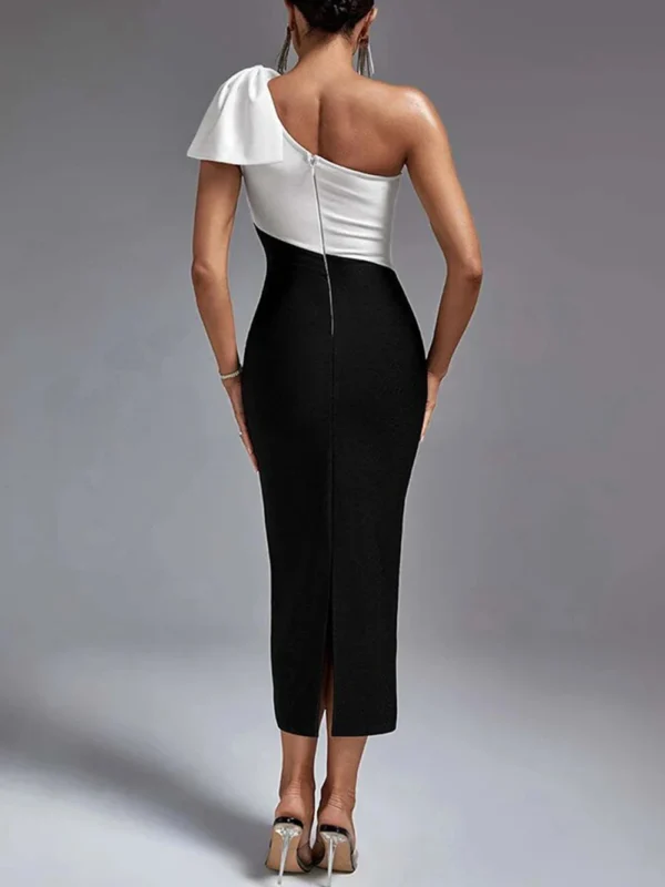 Bow Knot Single Shoulder Bandage Bodycon Midi Dresses