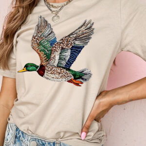 Khaki Flying Mallard Print Crew Neck T Shirt