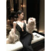 Rhinestone Metal Accessories Bandage Fitted Halter Dress