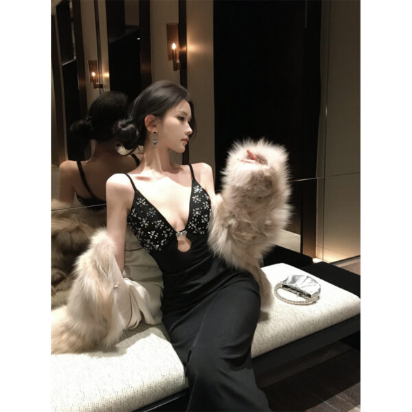 Rhinestone Metal Accessories Bandage Fitted Halter Dress