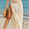 Pale Khaki Shirred High Waist Split Long Beach Skirt
