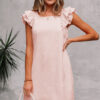 Light Pink Textured Flutter Sleeve Square Neck Bow Back Mini Dress
