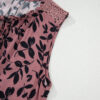 Brown Leaf Print Lace-up V Neck Crinckled Tank Top