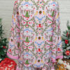 Pink Christmas Holiday Print Nutcracker Long Sleeve Shorts 2pcs Pajama Set