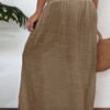 Pale Khaki Shirred High Waist Split Long Beach Skirt