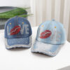 Ashleigh Blue Rhinestone Embellished LOVE Lip Denim Baseball Cap