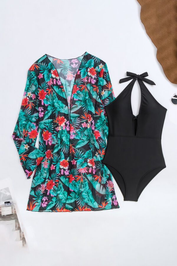 101800830-18c131128588259d.jpg Black Halter Neck Monokini with Floral Beach Cover Up