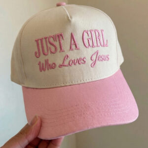 Pink Just A Girl Who Loves Jesus Embroidered Baseball Cap