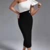 Bow Knot Single Shoulder Bandage Bodycon Midi Dresses