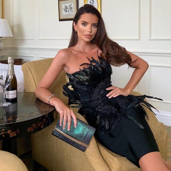 571138685 European and American tube top feather design backless dress bandage skirt