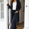 Black Contrast Trim Hooded Lounge Cardigan and Pants Set