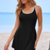 Black Contrast Edge Ruffled High Waist One Piece Swim Dress