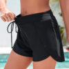Black Solid Color 2-in-1 Drawstring Elastic Waist Swim Shorts
