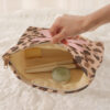 Camel Ribbon Bow Leopard Print Ribbed Cloth Makeup Bag