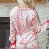 Pink Mixed Floral Print Contrast Piping Trim Satin Tie 2pcs Pajama Set