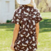 Brown Cowgirl Hats Boots Cactus Print Raw Edge Button Down Short Denim Dress