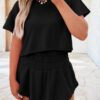 Beige 2pcs Cropped Tee and Ruffle High Waist Skort Set