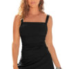 Black Solid Square Neck Sleeveless Tankini Swimsuit