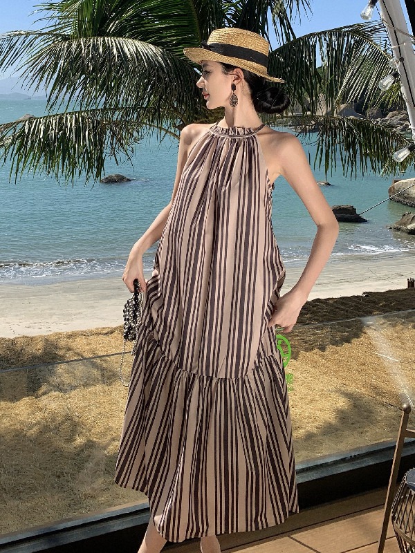 Women's Striped Dresses Summer Party Club A-line Dress Elegant Female Vintage  Off Shoulder One Piece Dress Clothes