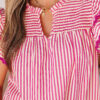 Rose Stripe Shirred Yoke Ruffled Short Sleeve Blouse