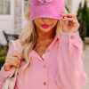 Rose Red Bow Knot Patchwork Washed Adjustable Baseball Cap