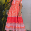 Red Floral Print Tasseled Tied Sleeve Empire Waist Maxi Dress