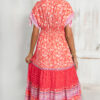 Red Floral Print Tasseled Tied Sleeve Empire Waist Maxi Dress