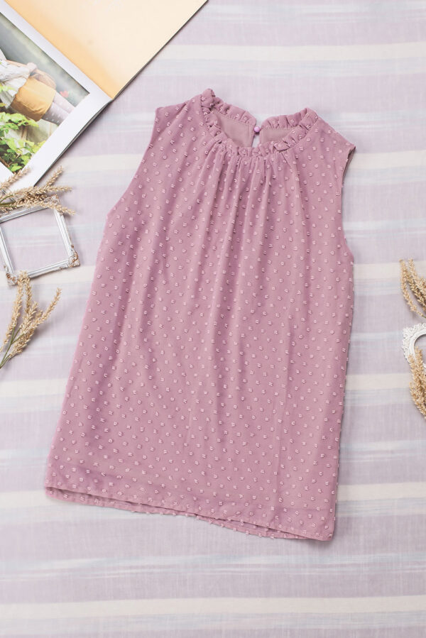 Pink Swiss Dot Sleeveless Ruffle Tank