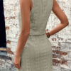 Four Leaf Clover Eyelet Textured Square Neck Drawstring Mini Dress